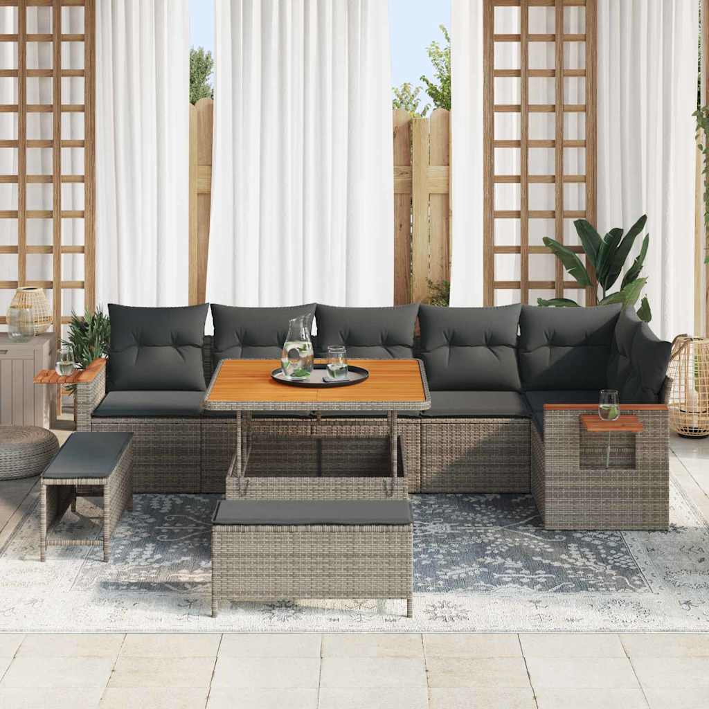 Gartensofa-set mit Kissen 11 pcs Grau Poly-Rattan