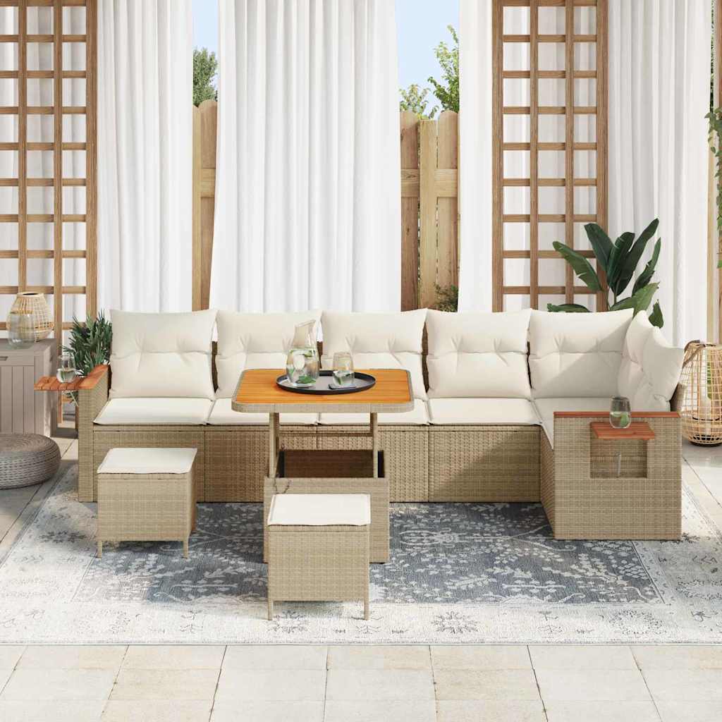 Gartensofa-set mit Kissen 11 pcs Beige und Creme Poly-Rattan