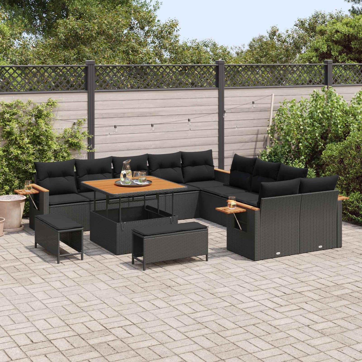 Gartensofa-set mit Kissen 17 pcs Schwarz Poly-Rattan