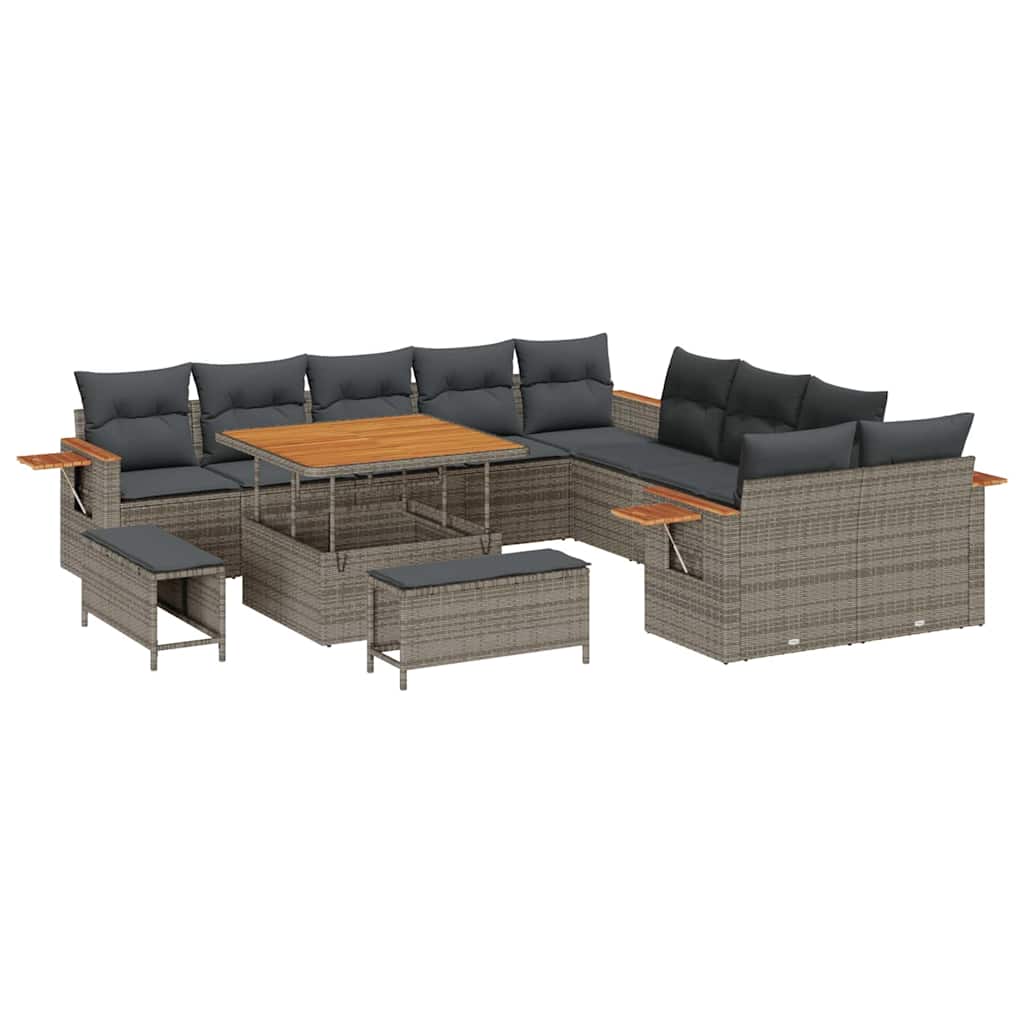Gartensofa-set mit Kissen 17 pcs Grau Poly-Rattan