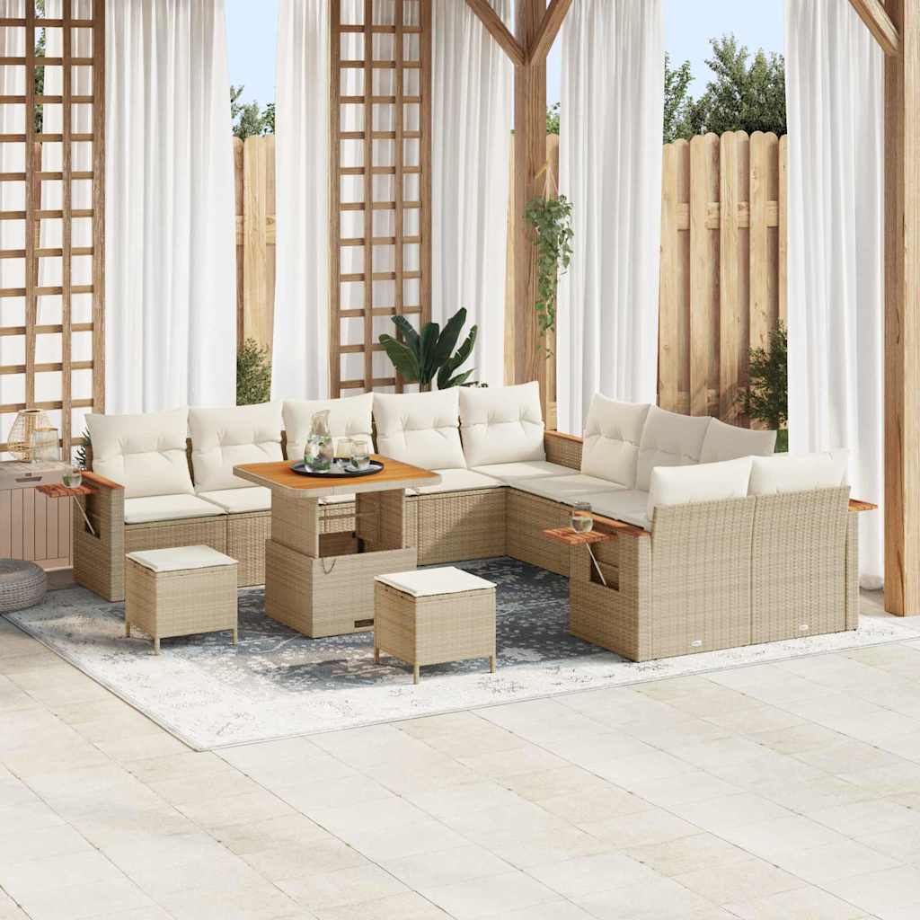 Gartensofa-set mit Kissen 17 pcs Beige und Creme Poly-Rattan