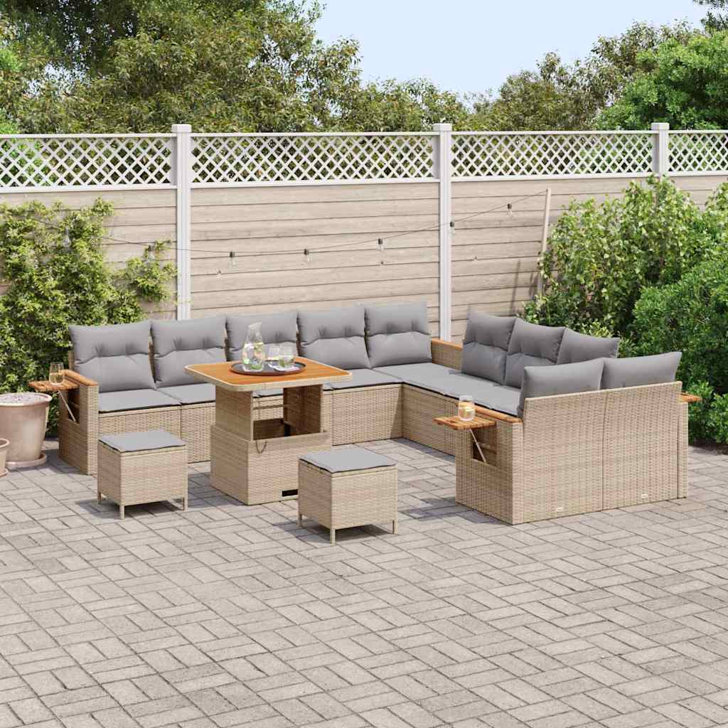 Gartensofa-set mit Kissen 17 pcs Beige und Hellgrau Poly-Rattan