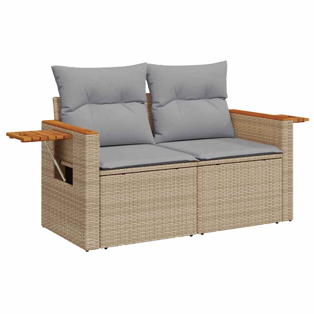 Gartensofa-set mit Kissen 17 pcs Beige und Hellgrau Poly-Rattan