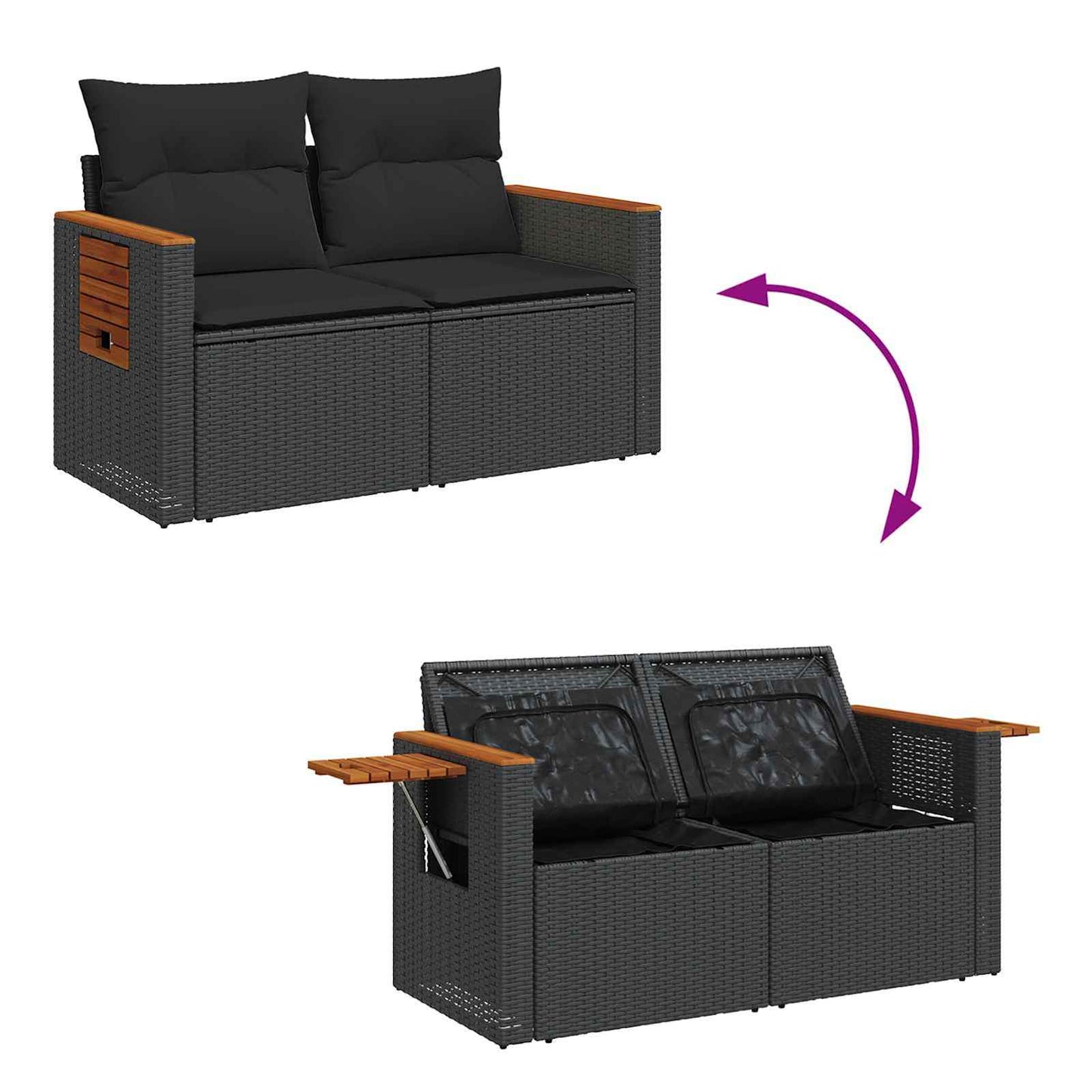 Gartensofa-set mit Kissen 18 pcs Schwarz Poly-Rattan