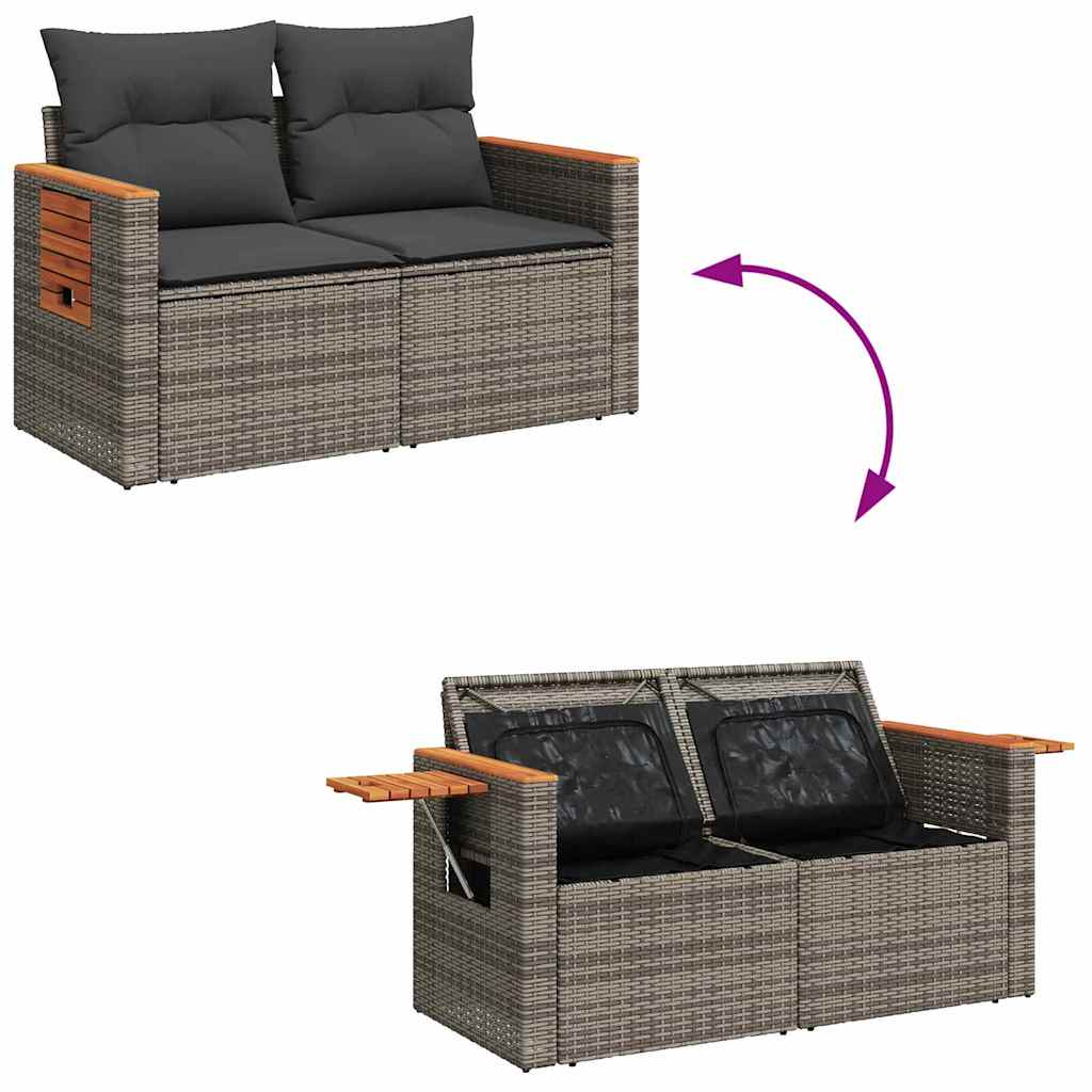 Gartensofa-set mit Kissen 18 pcs Grau Poly-Rattan