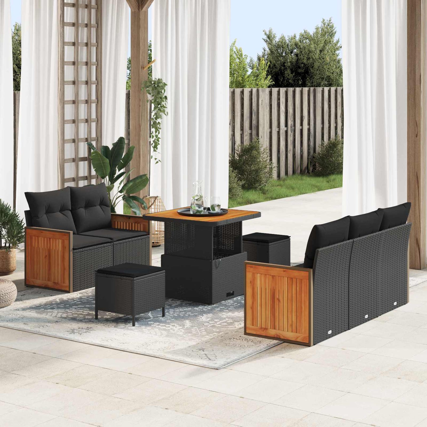 Gartensofa-set mit Kissen 10 pcs Schwarz Poly-Rattan
