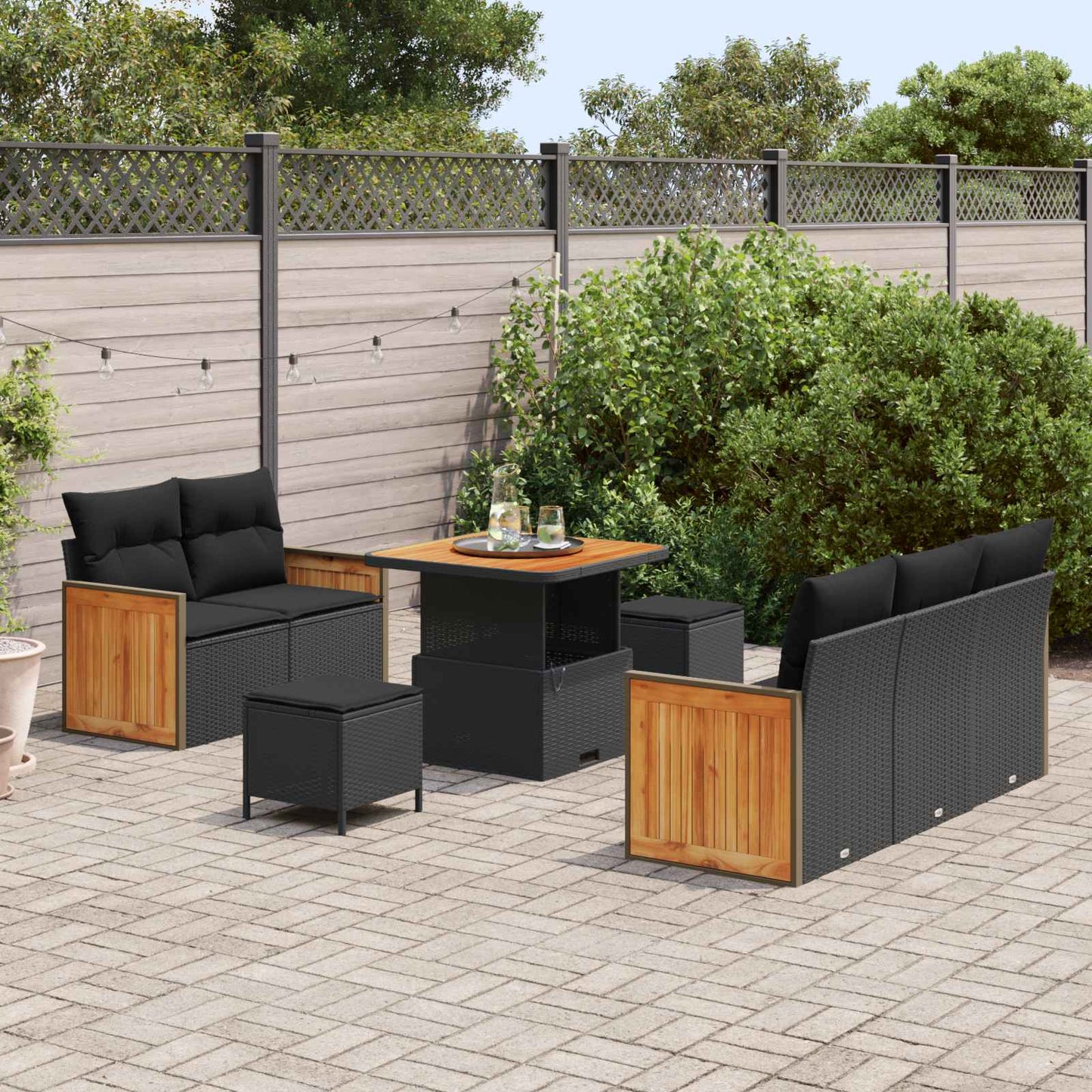Gartensofa-set mit Kissen 10 pcs Schwarz Poly-Rattan