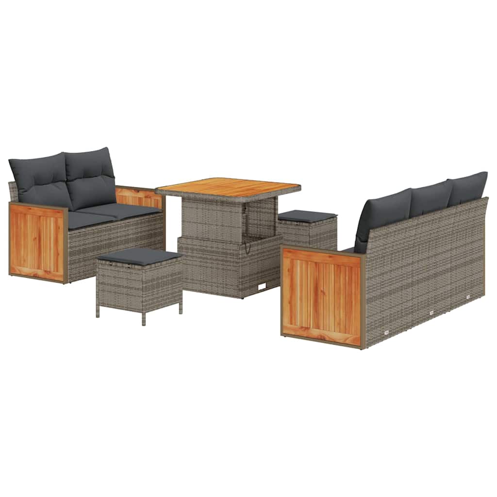 Gartensofa-set mit Kissen 10 pcs Grau Poly-Rattan