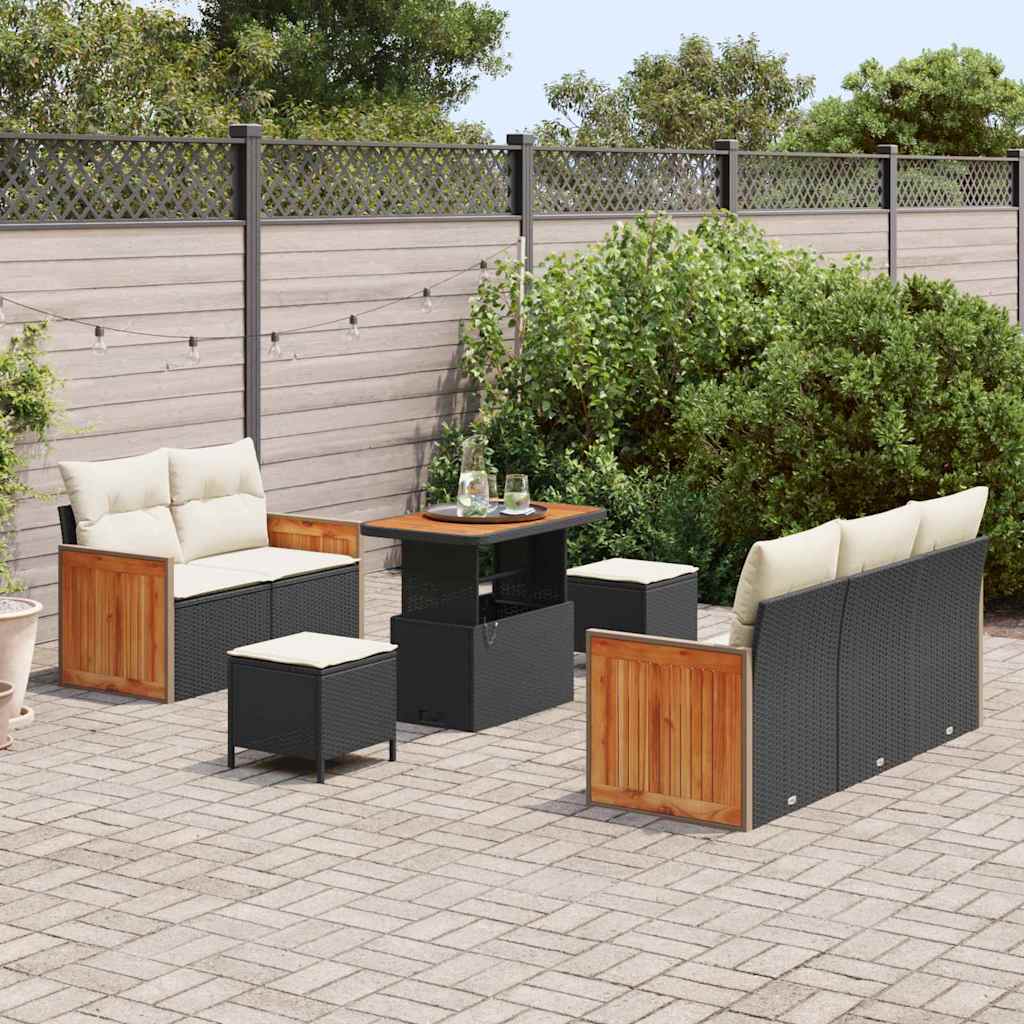Gartensofa-set mit Kissen 10 pcs Schwarz und Creme Poly-Rattan