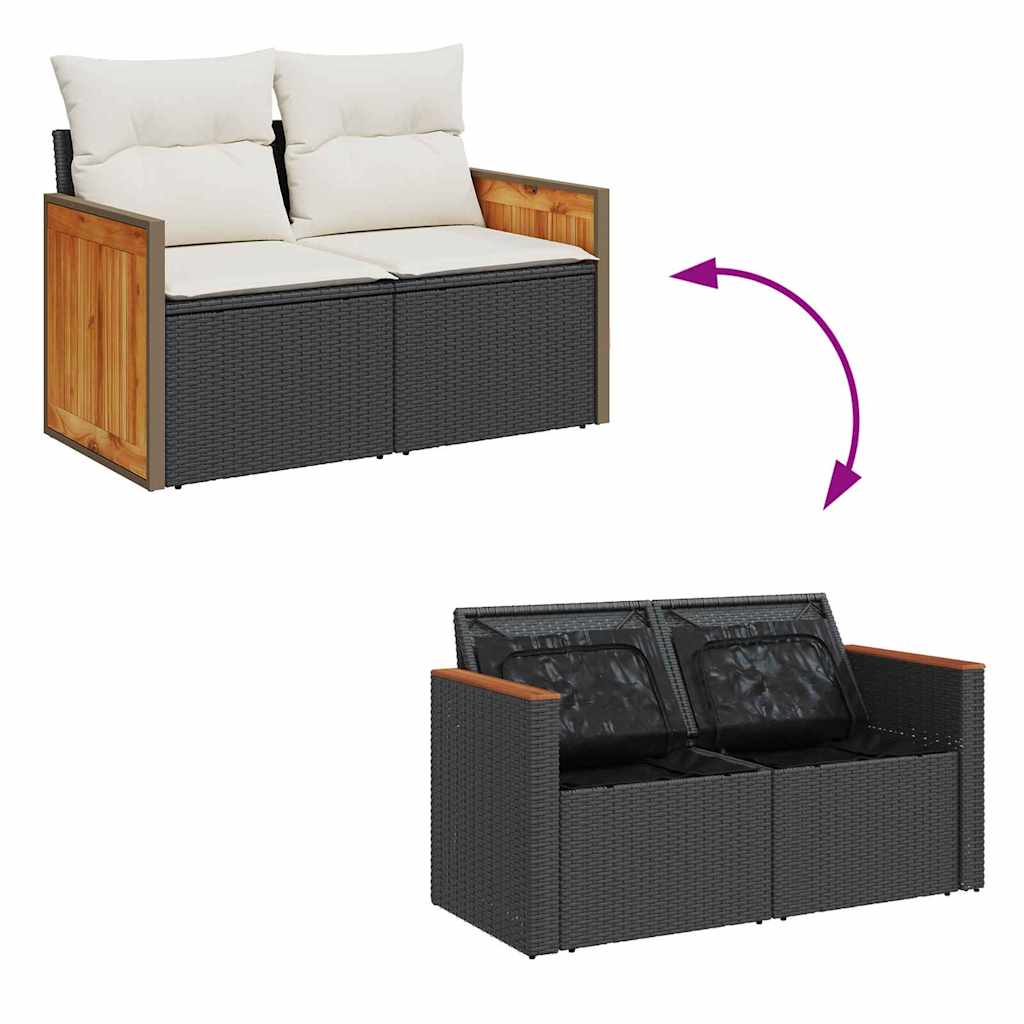 Gartensofa-set mit Kissen 11 pcs Schwarz und Creme Poly-Rattan