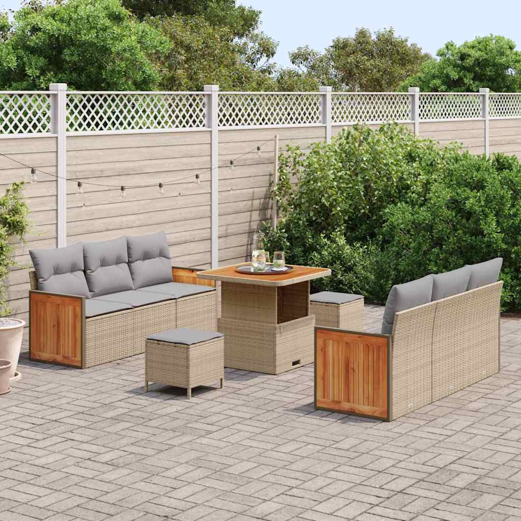 Gartensofa-set mit Kissen 11 pcs Beige und Hellgrau Poly-Rattan
