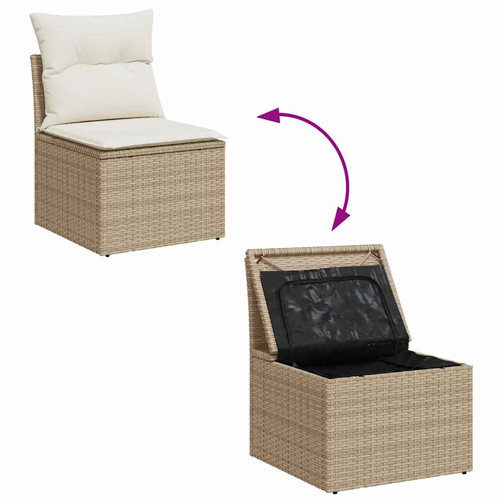 Gartensofa-set mit Kissen 11 pcs Beige und Creme Poly-Rattan