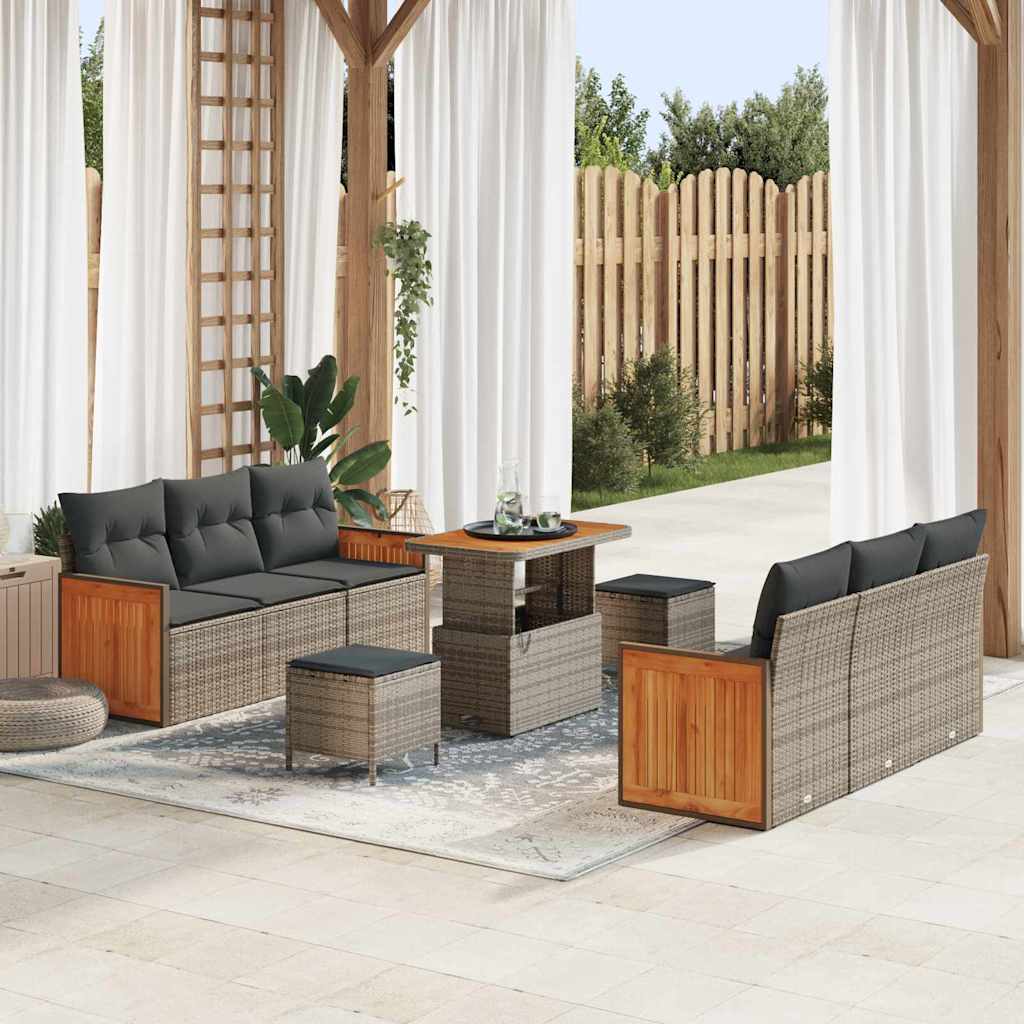 Gartensofa-set mit Kissen 11 pcs Grau Poly-Rattan