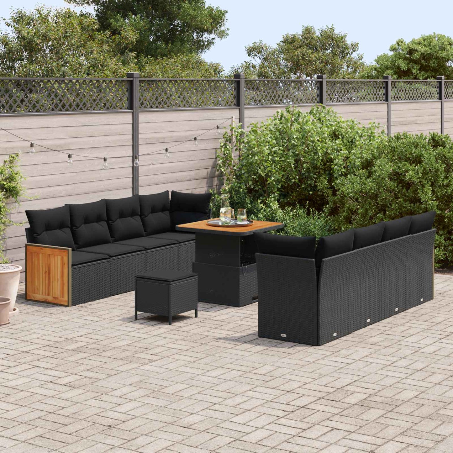 Gartensofa-set mit Kissen 12 pcs Schwarz Poly-Rattan
