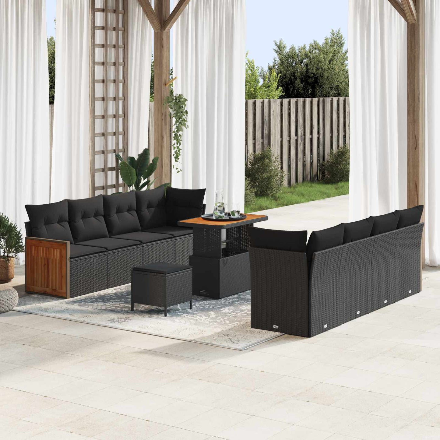 Gartensofa-set mit Kissen 12 pcs Schwarz Poly-Rattan