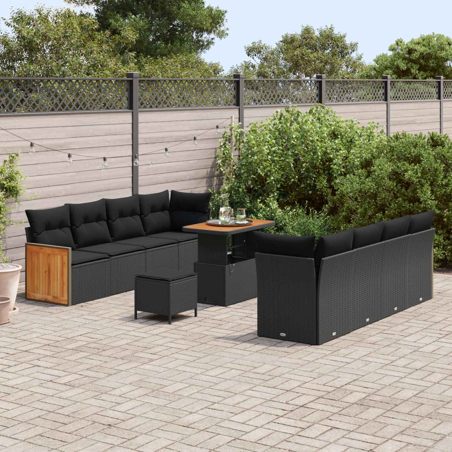 Gartensofa-set mit Kissen 12 pcs Schwarz Poly-Rattan