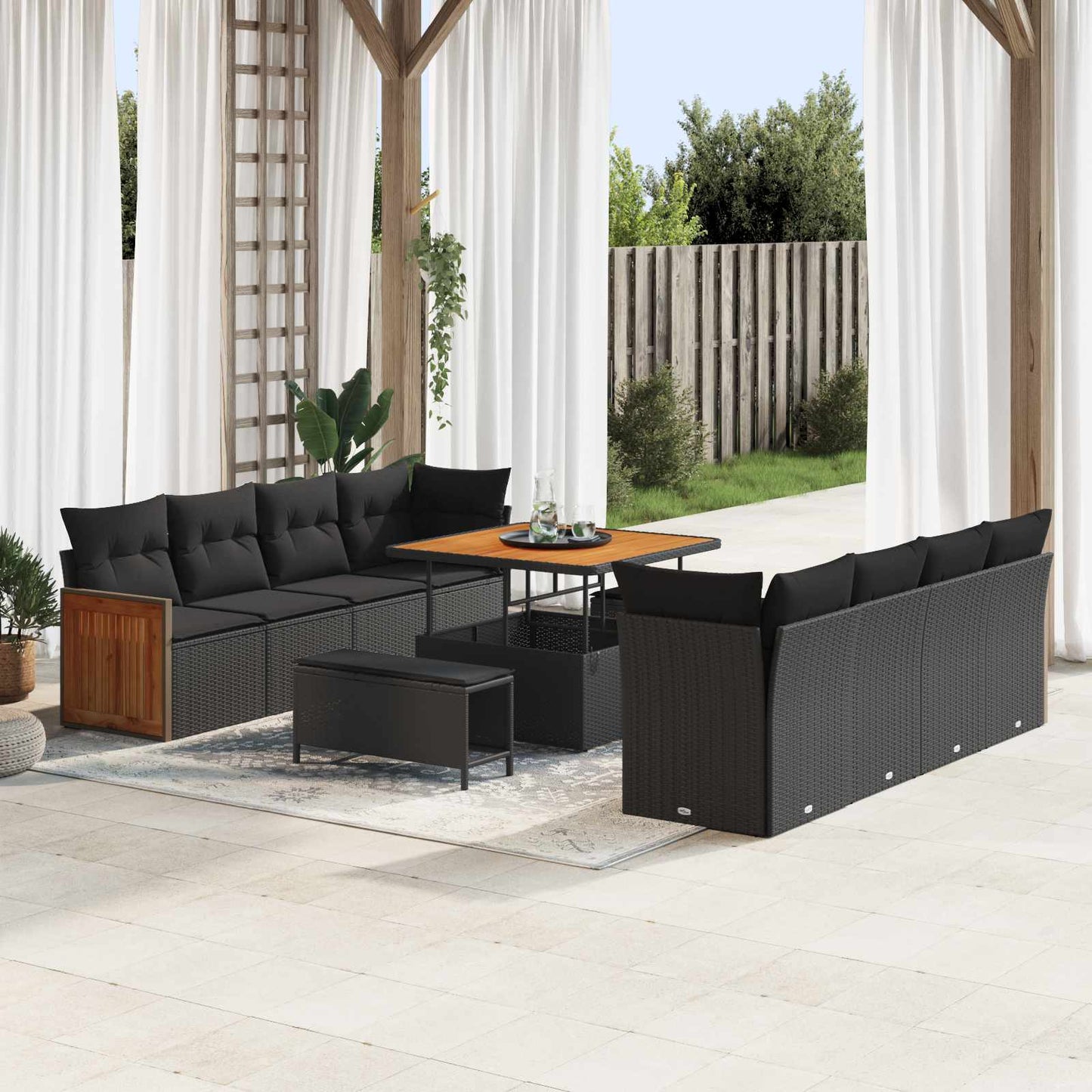 Gartensofa-set mit Kissen Schwarz 231 x 224 x 85 cm Poly-Rattan