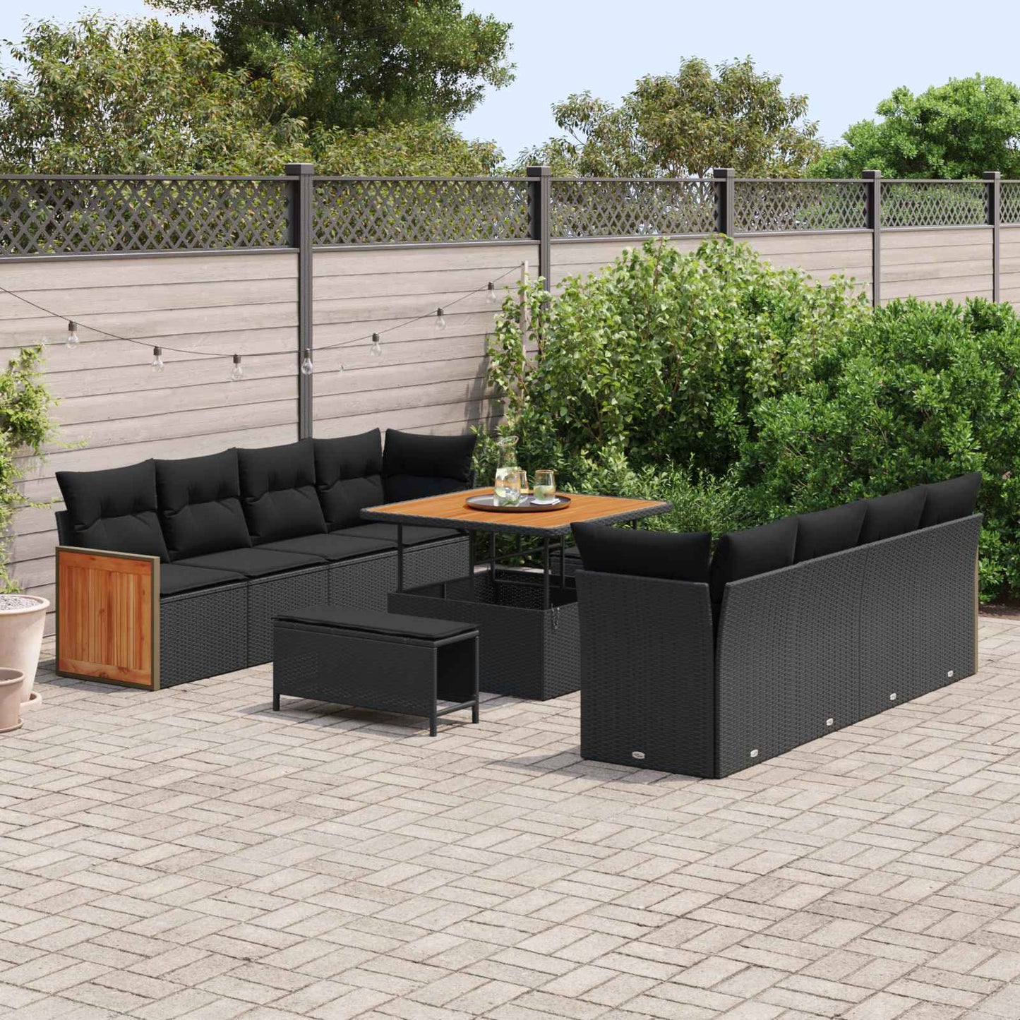 Gartensofa-set mit Kissen Schwarz 231 x 224 x 85 cm Poly-Rattan