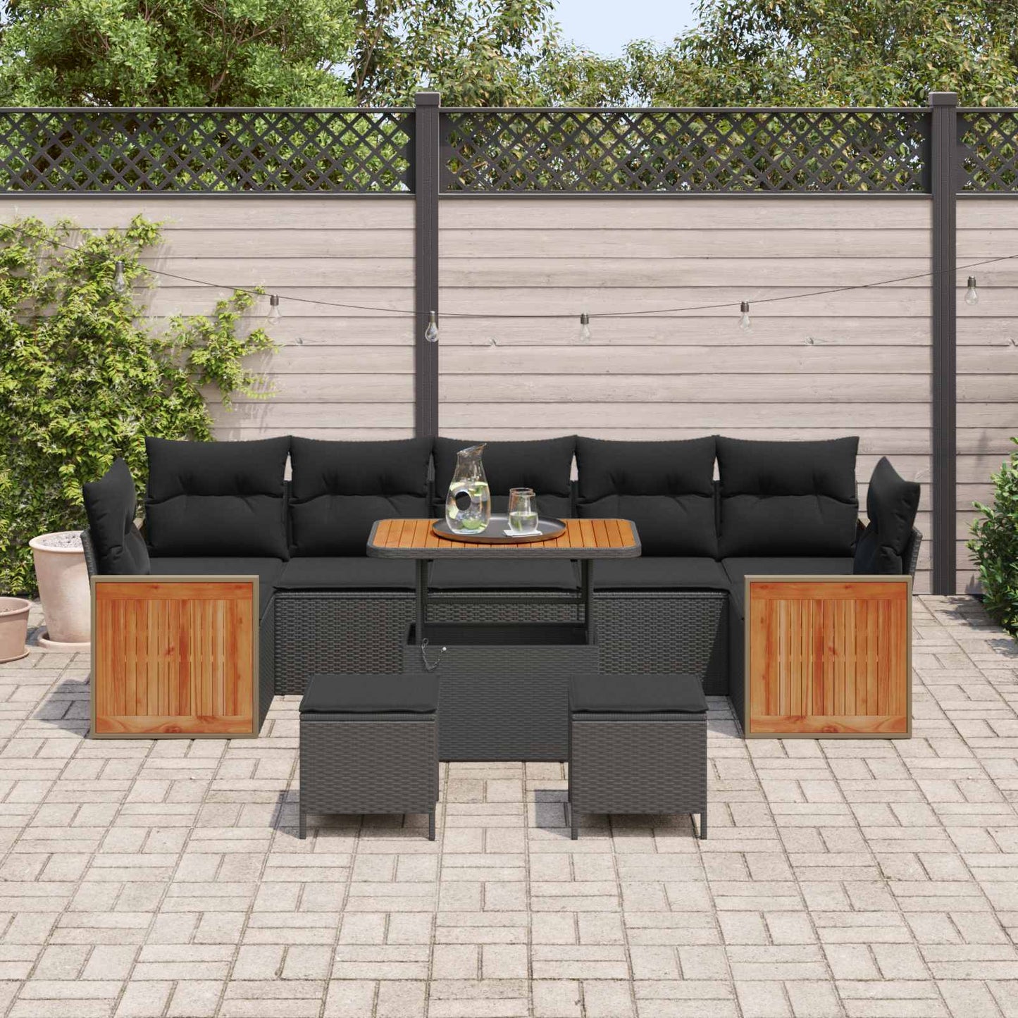 Gartensofa-set mit Kissen 13 pcs Schwarz Poly-Rattan