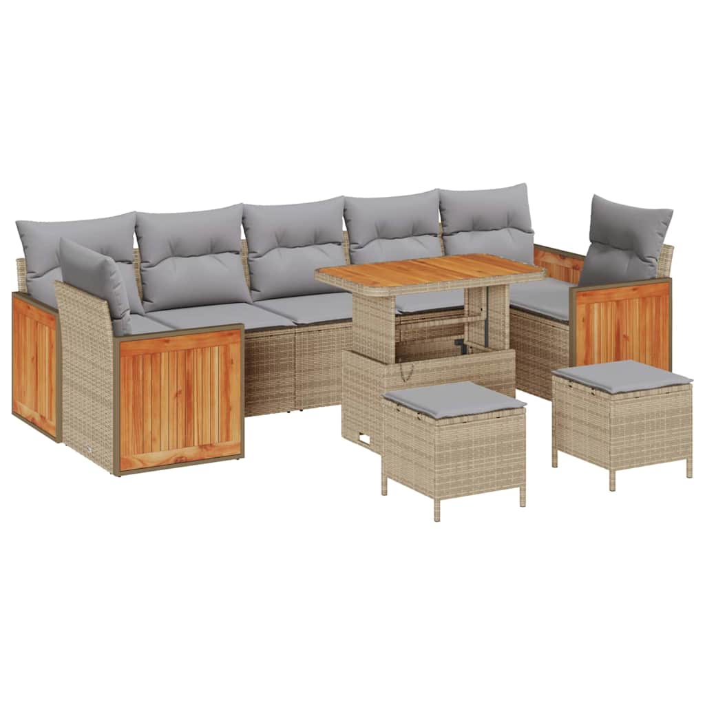 Gartensofa-set mit Kissen 13 pcs Beige und Hellgrau Poly-Rattan