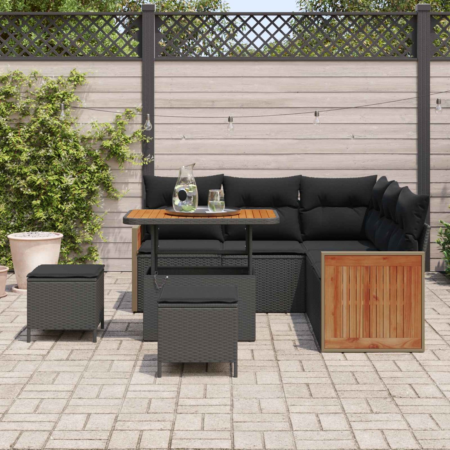 Gartensofa-set mit Kissen 9 pcs Schwarz Poly-Rattan