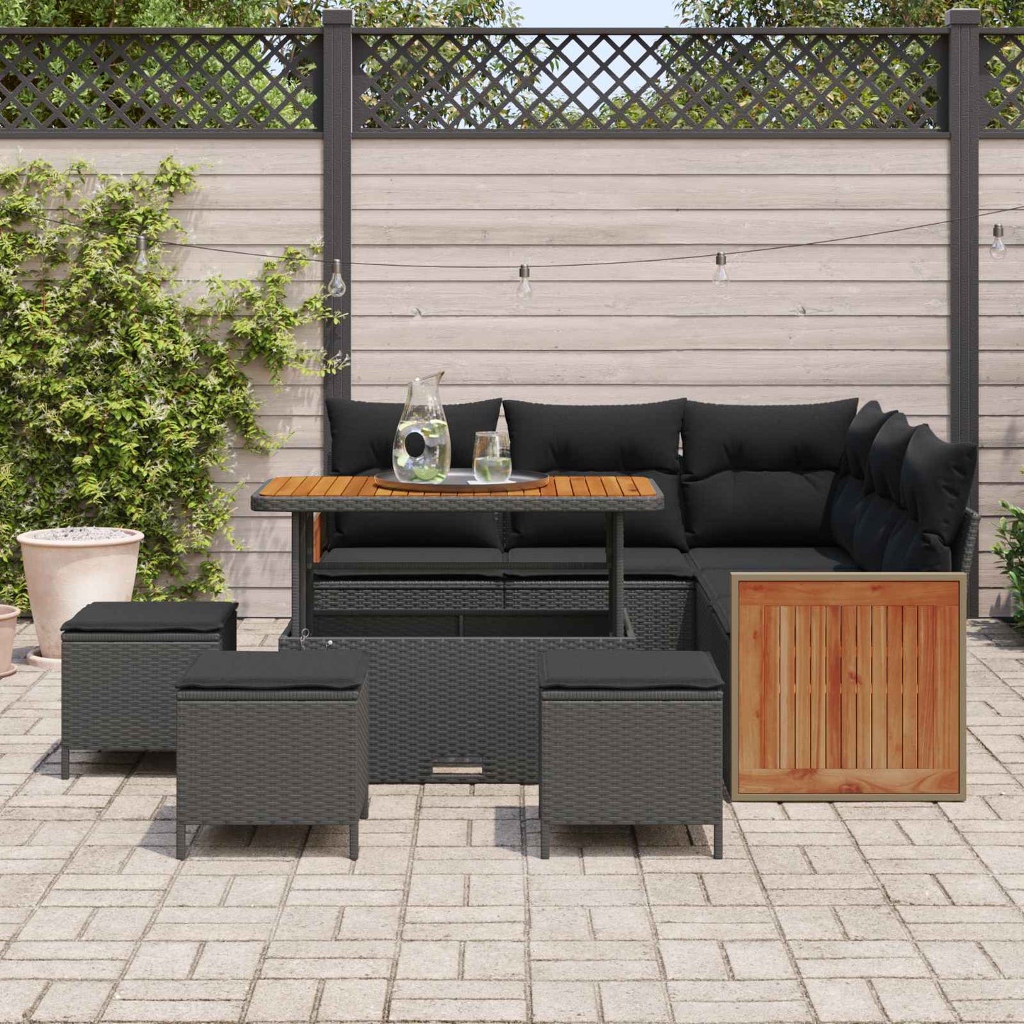Gartensofa-set mit Kissen 9 pcs Schwarz Poly-Rattan