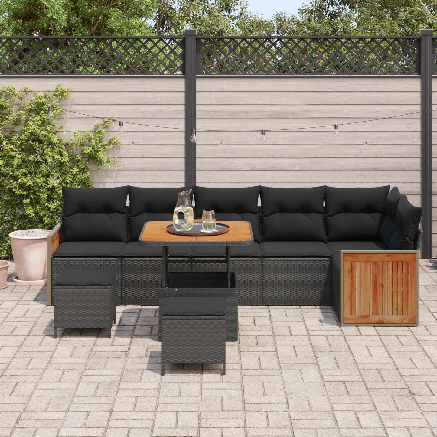 Gartensofa-set mit Kissen 11 pcs Schwarz Poly-Rattan