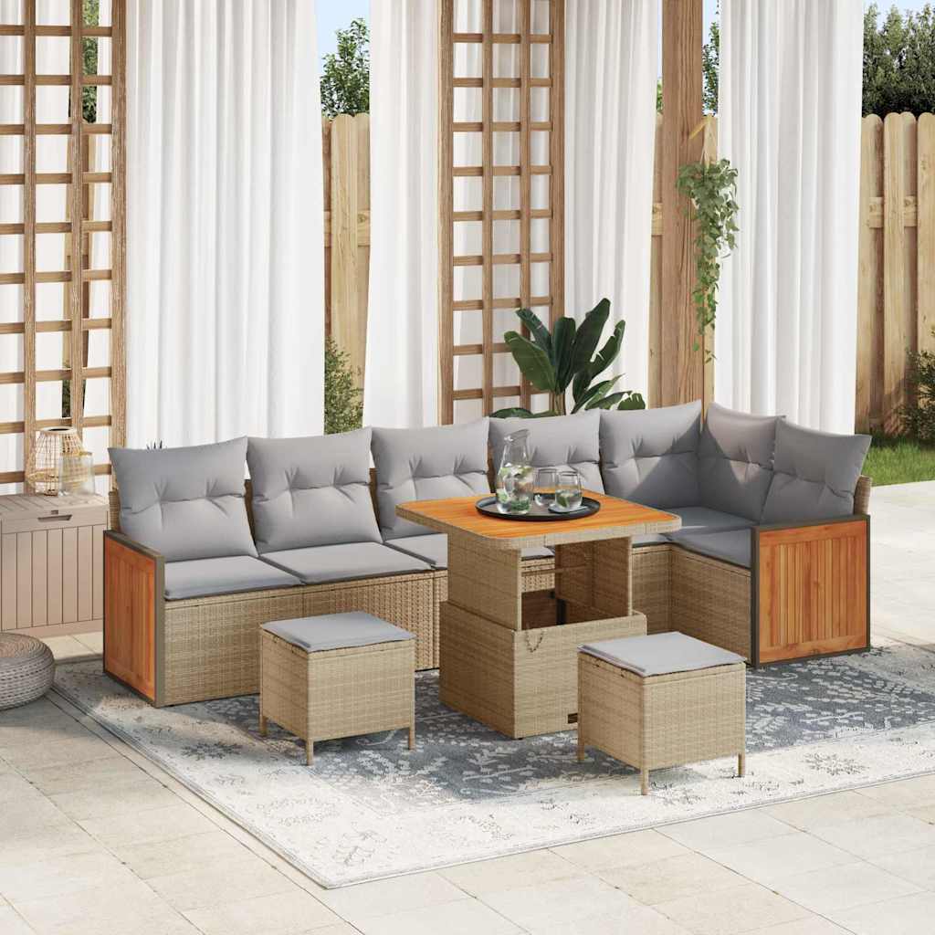 Gartensofa-set mit Kissen 11 pcs Beige und Hellgrau Poly-Rattan