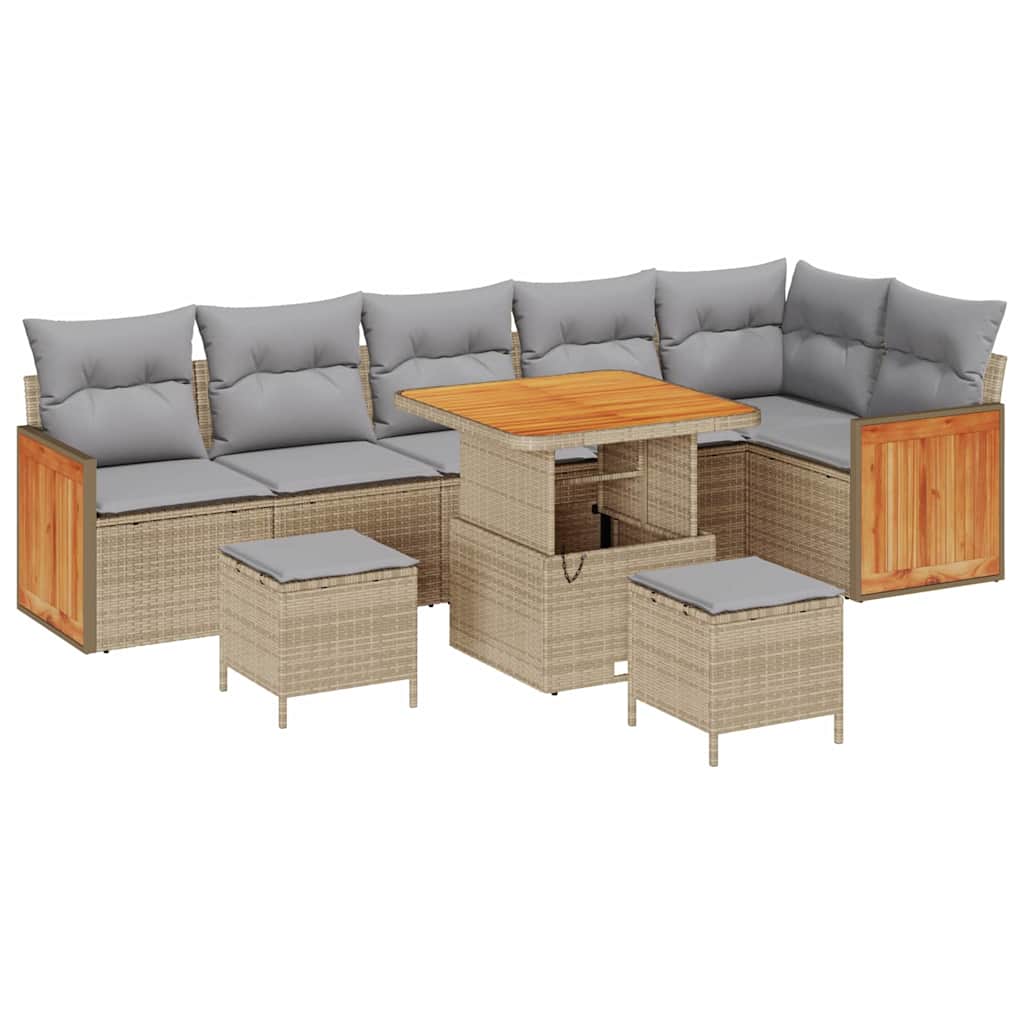 Gartensofa-set mit Kissen 11 pcs Beige und Hellgrau Poly-Rattan