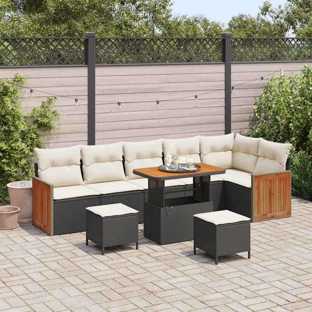 Gartensofa-set mit Kissen 11 pcs Schwarz und Creme Poly-Rattan