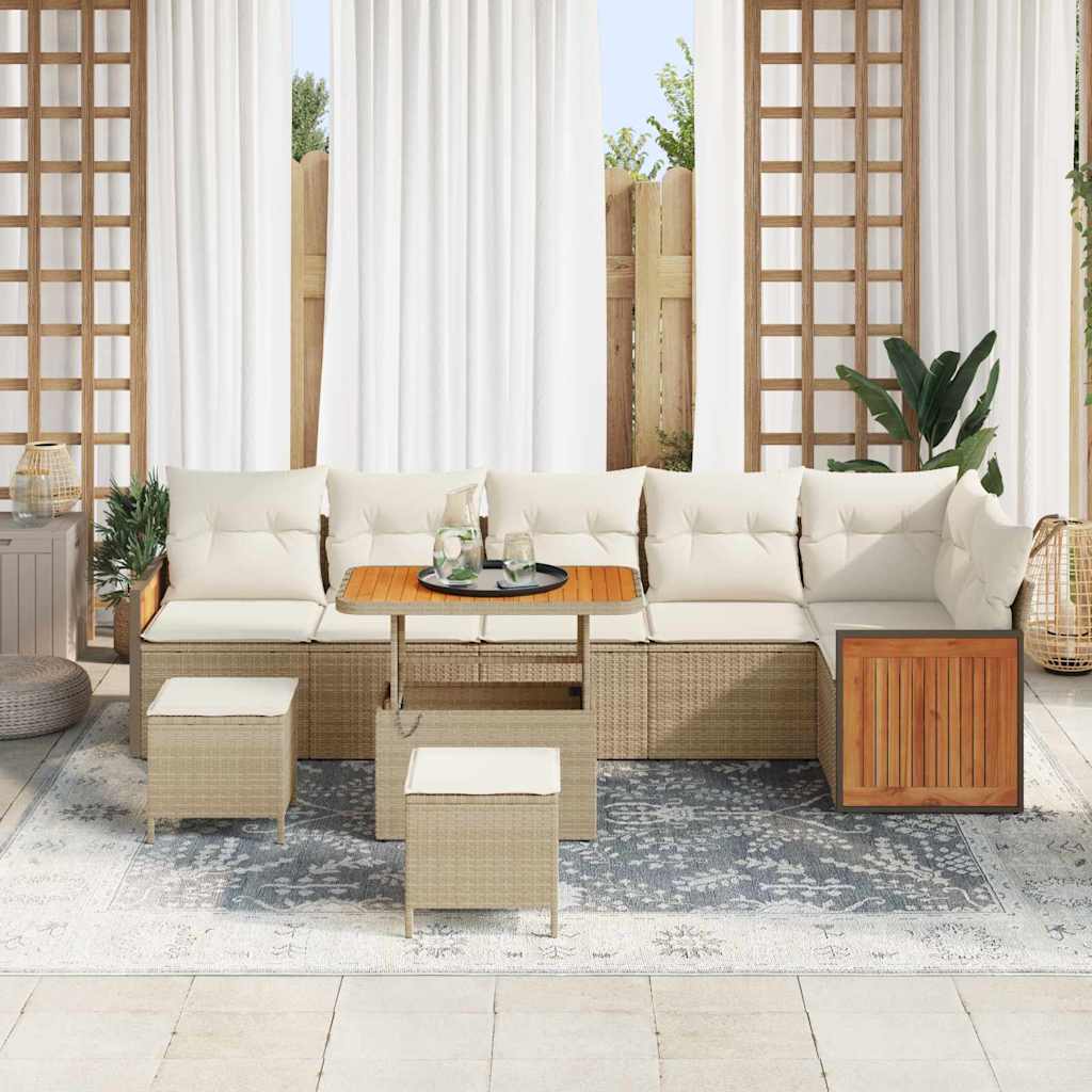 Gartensofa-set mit Kissen 11 pcs Beige und Creme Poly-Rattan