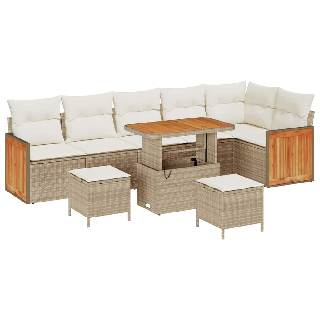 Gartensofa-set mit Kissen 11 pcs Beige und Creme Poly-Rattan