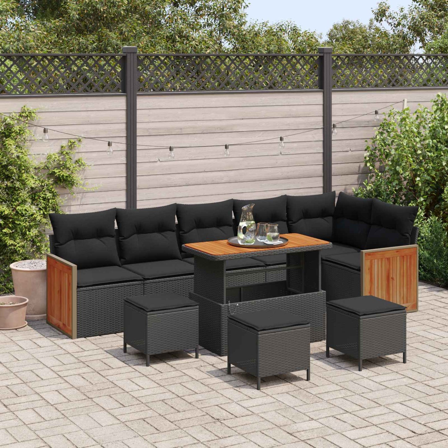 Gartensofa-set mit Kissen 12 pcs Schwarz Poly-Rattan