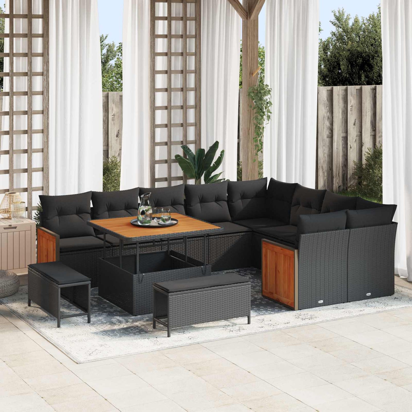 Gartensofa-set mit Kissen 13 pcs Schwarz Poly-Rattan