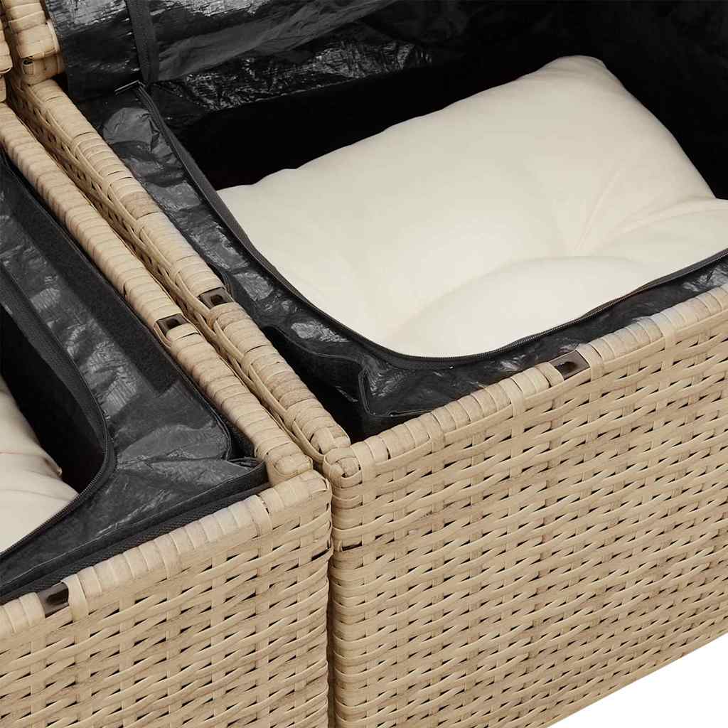 Gartensofa-set mit Kissen 14 pcs Beige und Creme Poly-Rattan