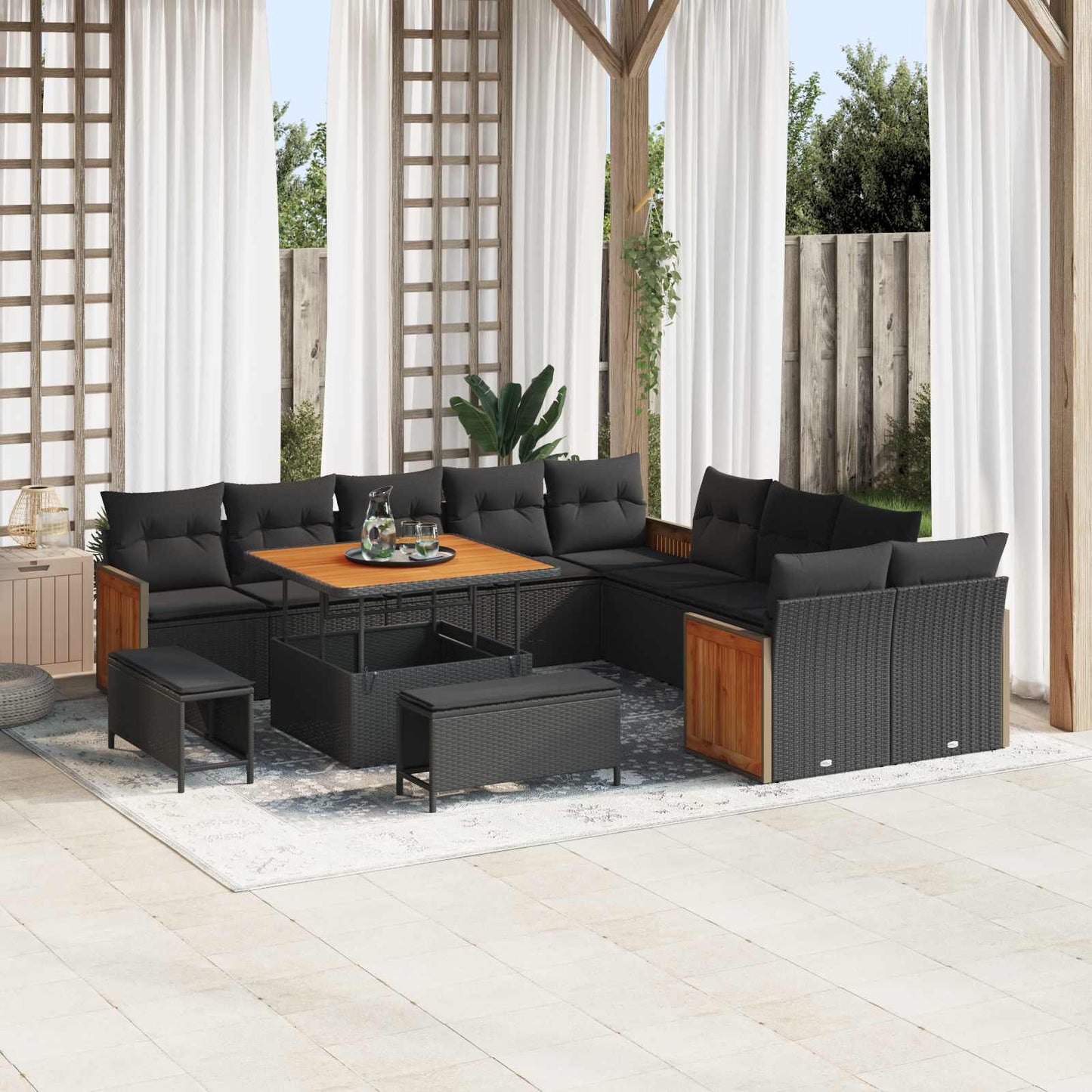 Gartensofa-set mit Kissen 17 pcs Schwarz Poly-Rattan