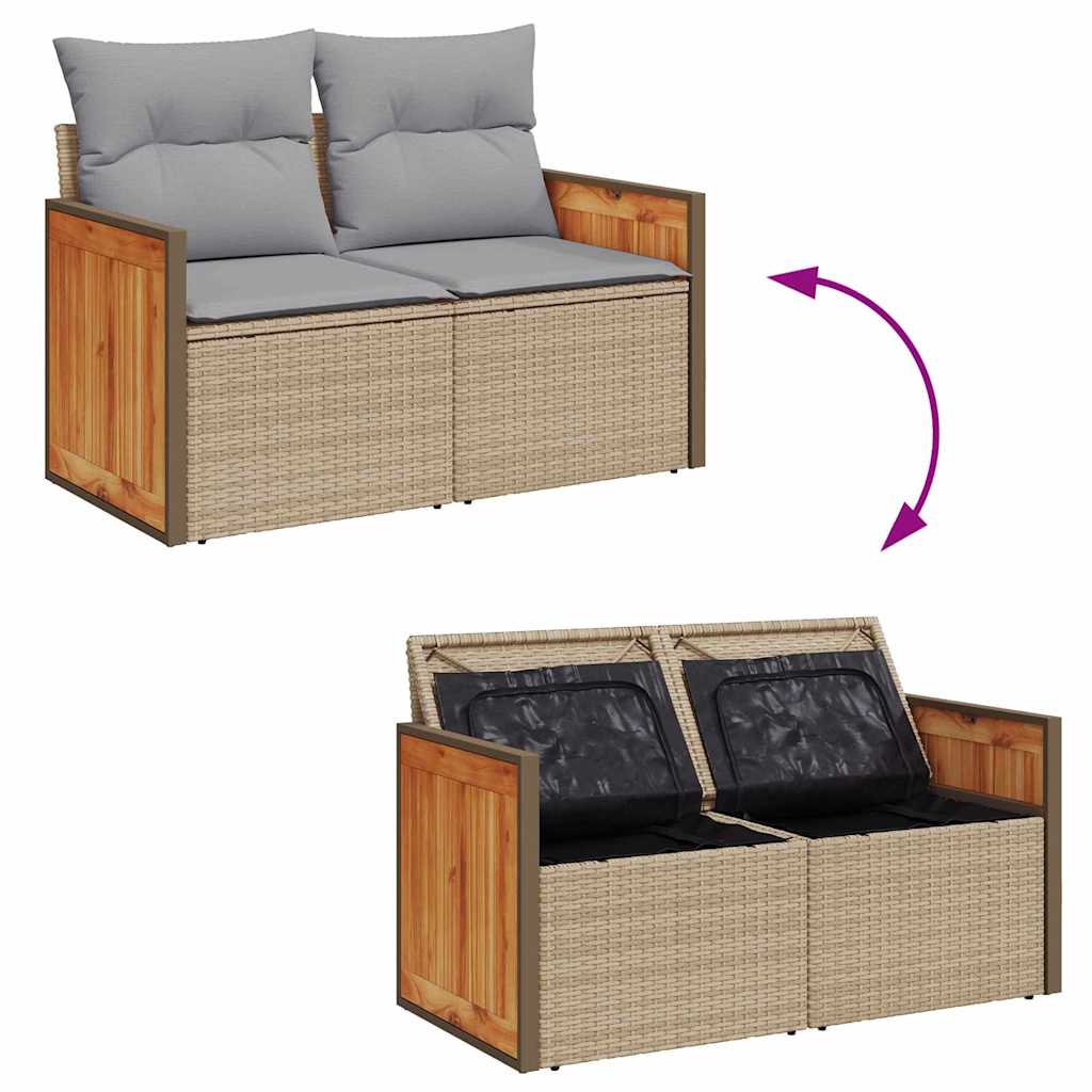 Gartensofa-set mit Kissen 17 pcs Beige und Hellgrau Poly-Rattan