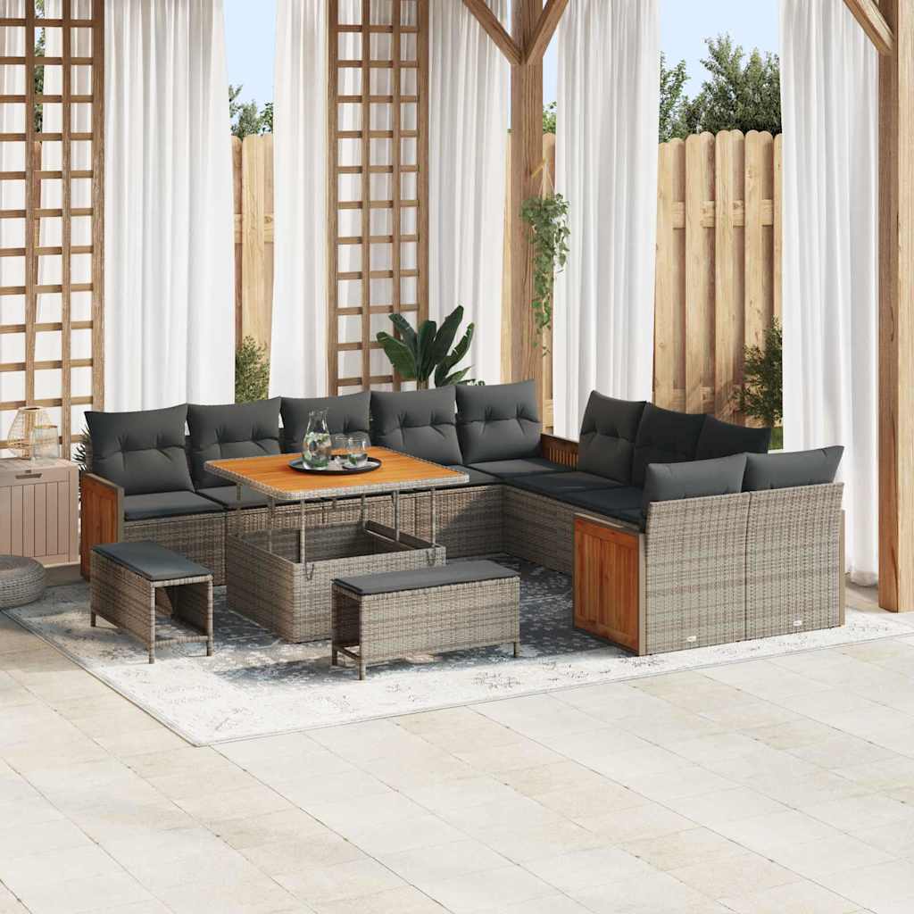 Gartensofa-set mit Kissen 17 pcs Grau Poly-Rattan