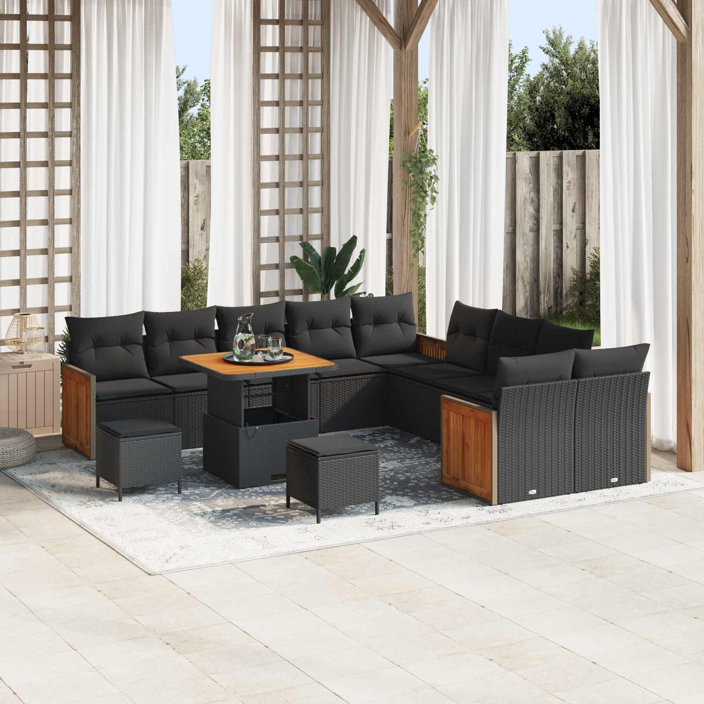 Gartensofa-set mit Kissen 17 pcs Schwarz Poly-Rattan