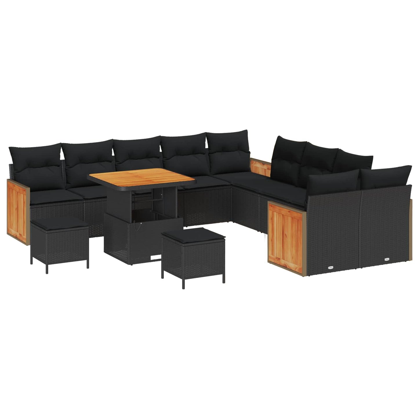 Gartensofa-set mit Kissen 17 pcs Schwarz Poly-Rattan