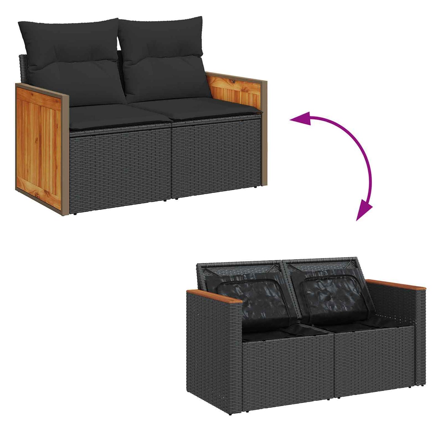Gartensofa-set mit Kissen 17 pcs Schwarz Poly-Rattan