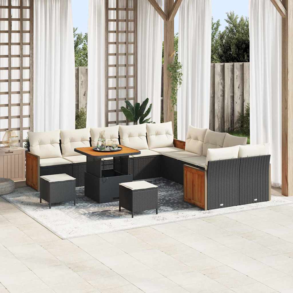 Gartensofa-set mit Kissen 17 pcs Schwarz und Creme Poly-Rattan