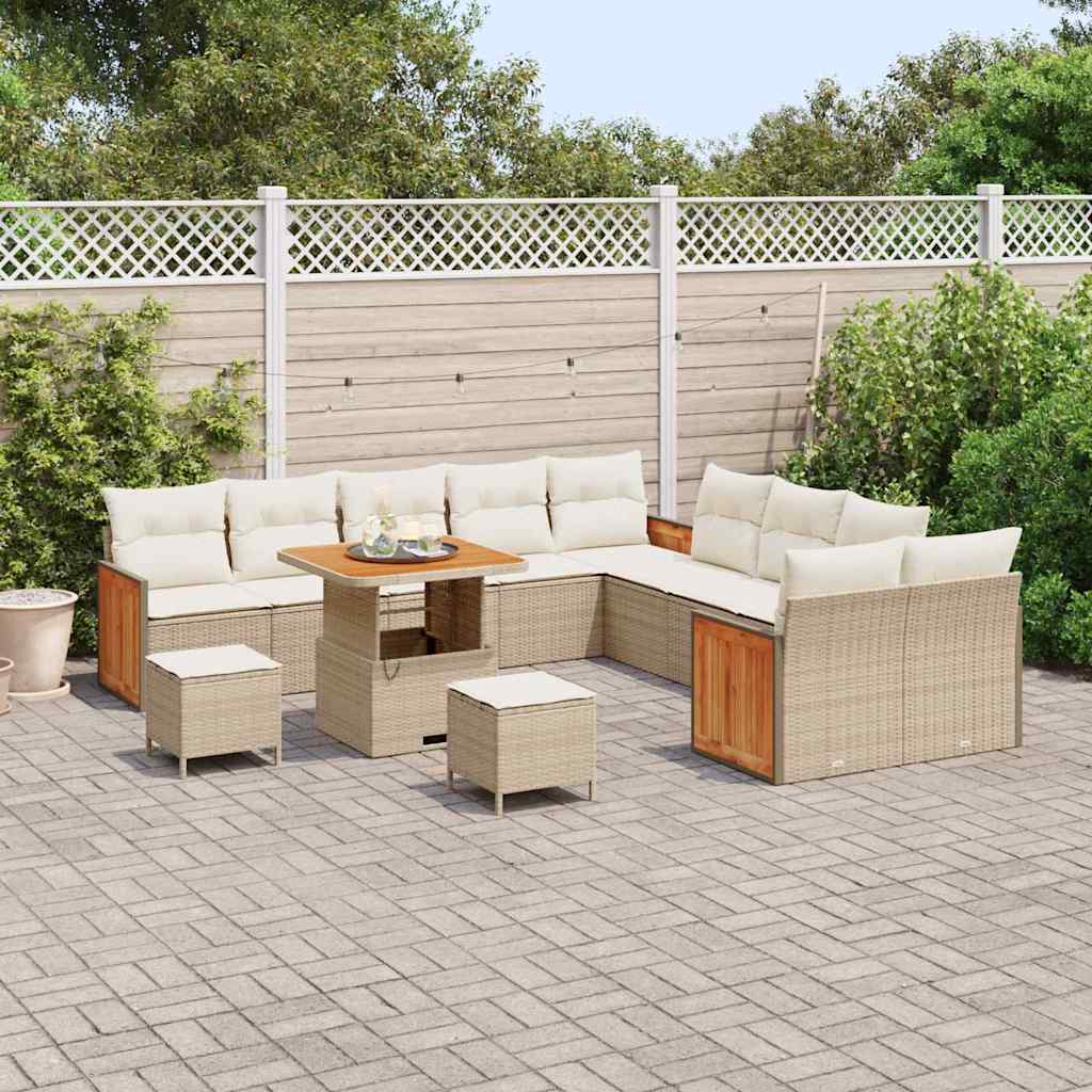 Gartensofa-set mit Kissen 17 pcs Beige und Creme Poly-Rattan