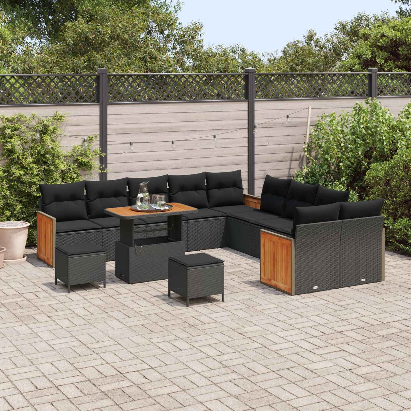 Gartensofa-set mit Kissen 17 pcs Schwarz Poly-Rattan