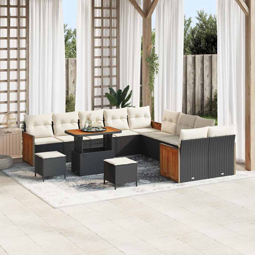 Gartensofa-set mit Kissen 17 pcs Schwarz und Creme Poly-Rattan