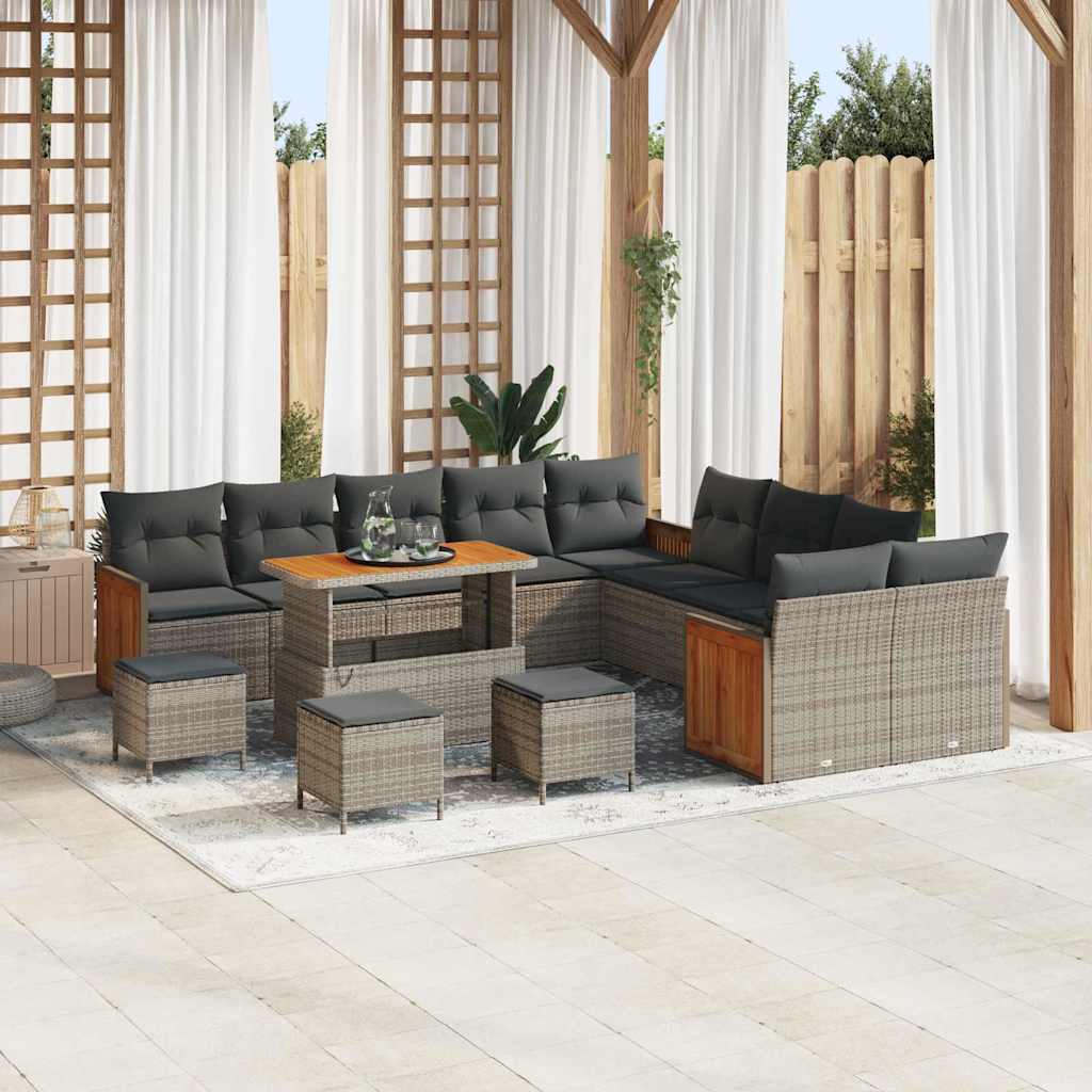 Gartensofa-set mit Kissen 18 pcs Grau Poly-Rattan