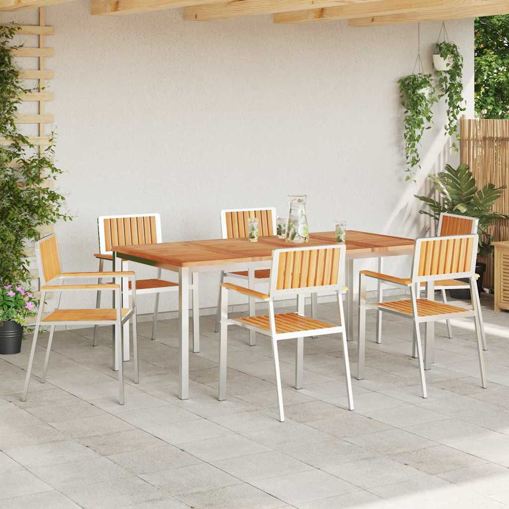 Outdoortisch-Set 7 pcs Braun Massivholz Teak