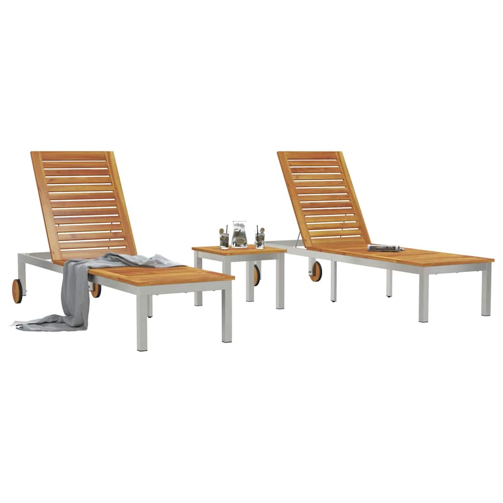 Liege 2-Person 3 pcs Braun Massivholz Akazie