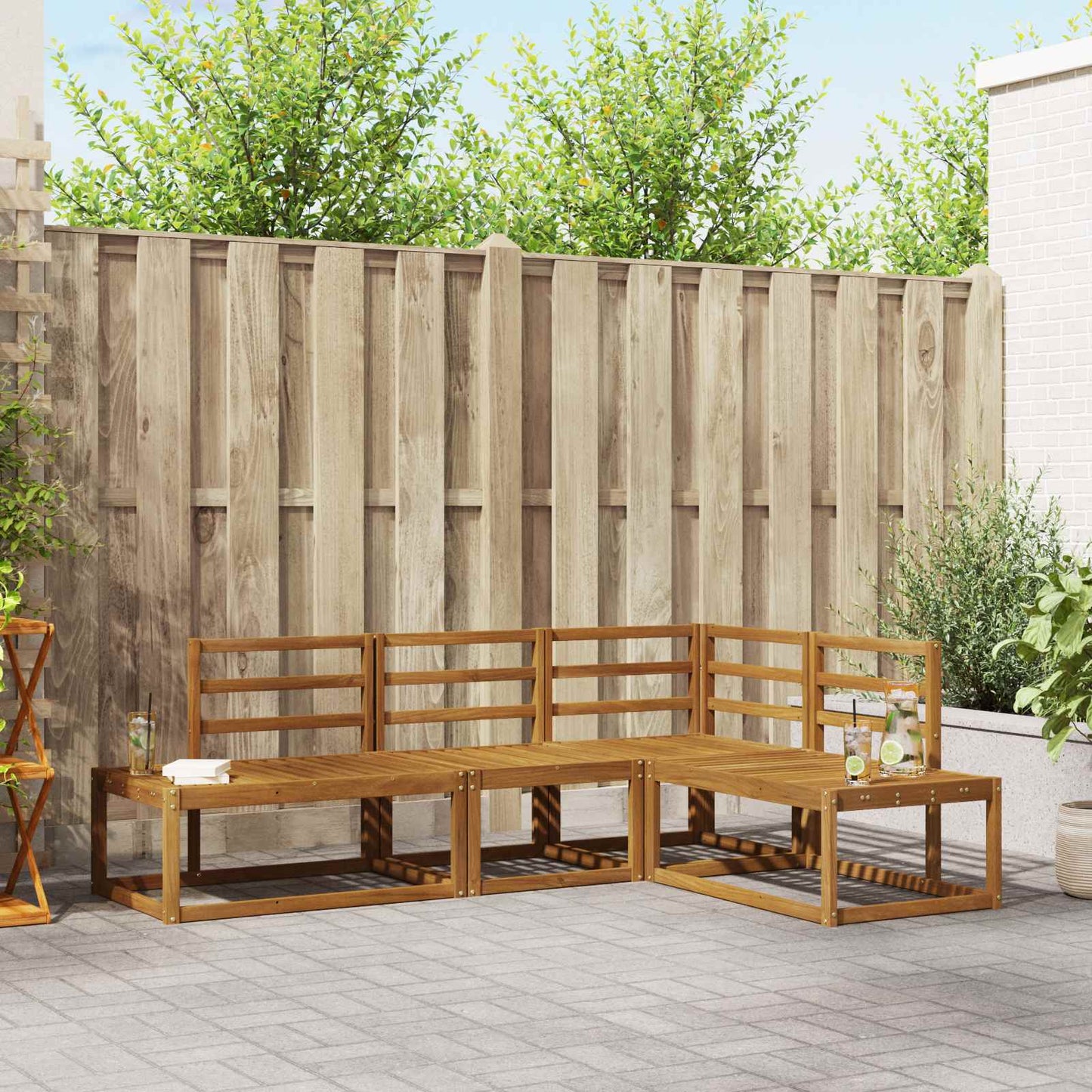 Outdoor-Sofagarnitur 4 Stück Natur Massivholz Akazie