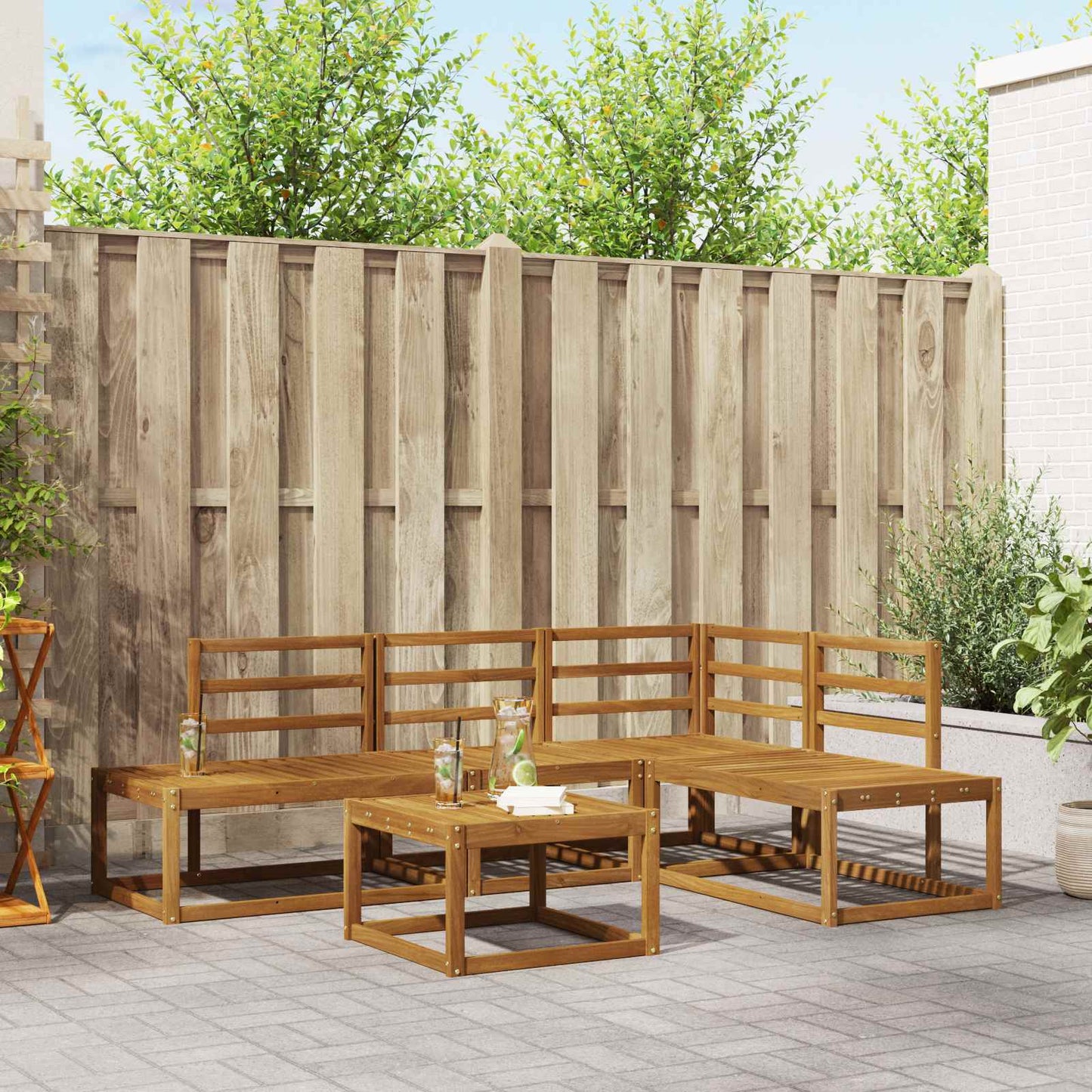 Outdoor-Sofagarnitur 5 Stück Natur Massivholz Akazie